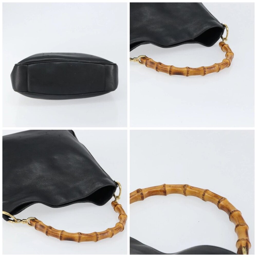 GUCCI Bamboo Hand Bag Leather Black Gold - Picture 16 of 16